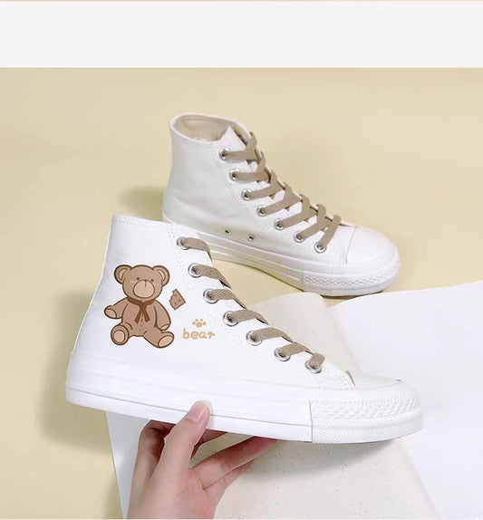 Cute Cartoon Bear Print High-top Canvas Shoes