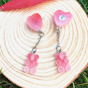 Kawaii Sugar Bear Heart Earrings