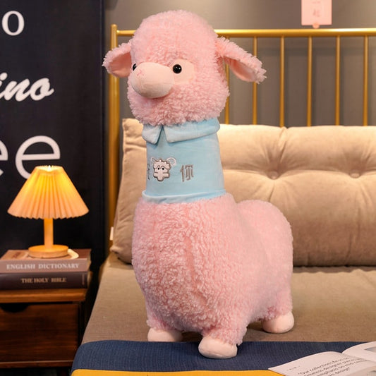 White Pink Fluffy Alpaca Plushie Toys