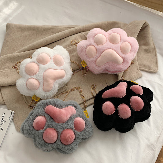 Cute Fluffy Cat Paw Plush Shoulder Bag