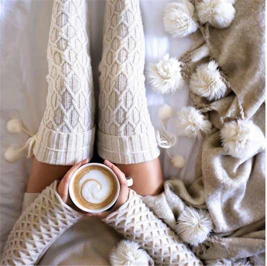 Cute Knit Cable High Stockings