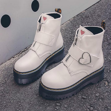 Kawaii Heart Buckle Combat Boots