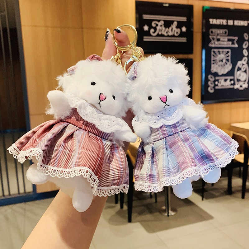 Cute Llama In Dress Plush Keychain