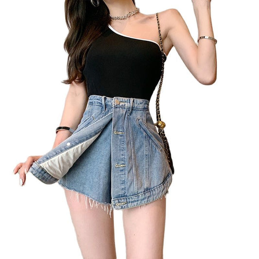 High Waist Fake Two-piece Shorts Skirt