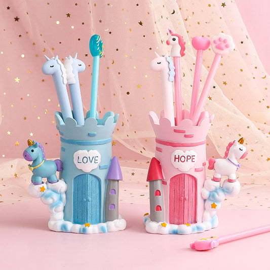 Cute Unicorn Castle Pen Holder