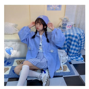 Cute Blue Corduroy Blouse