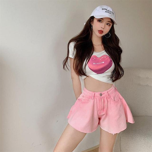 Korean High Waist A-word Wide Leg Shorts