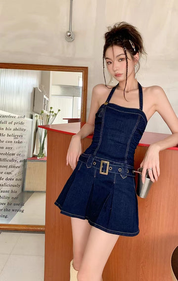 Sexy Halterneck Bandeau Denim Dress