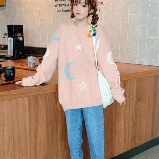 Kawaii Moon Star Knitted Loose Sweater