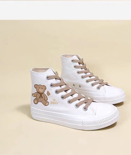 Cute Cartoon Bear Print High-top Canvas Shoes