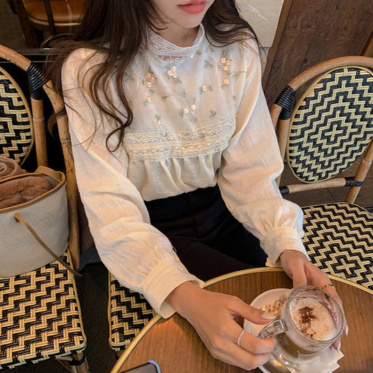 Elegant Lace Stand Collar Blouse