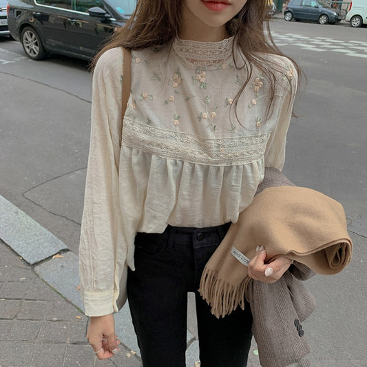 Elegant Lace Stand Collar Blouse