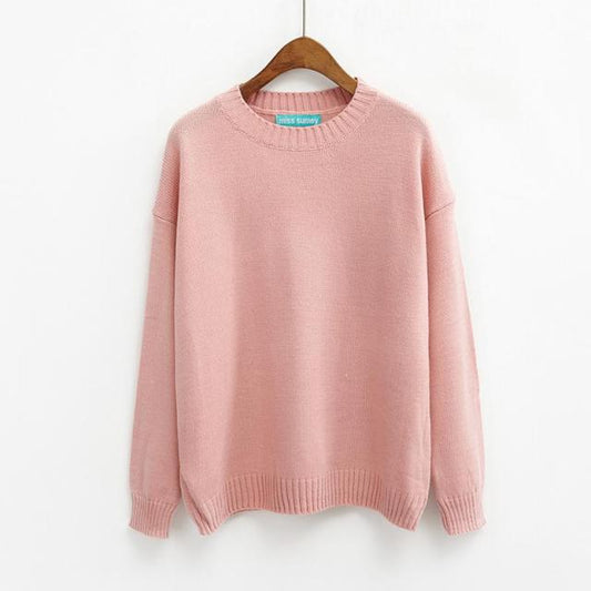 Fashion Loose Solid O-neck Sweaters