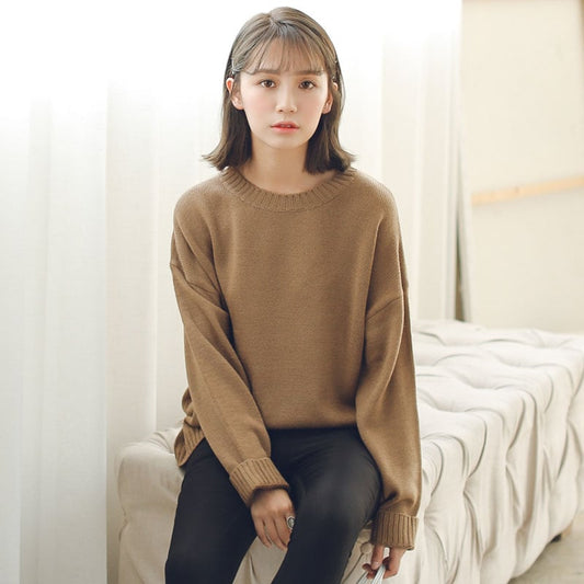 Fashion Loose Solid O-neck Sweaters