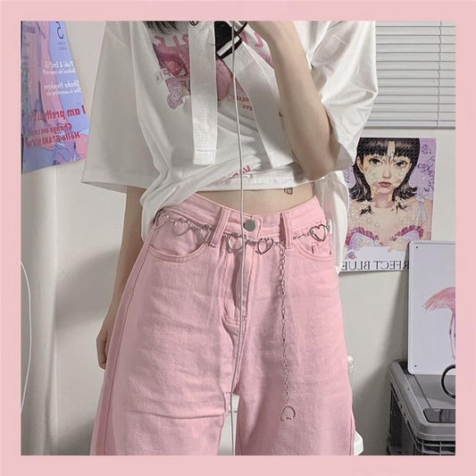 Korean Style High-waisted Straight Leg Jeans