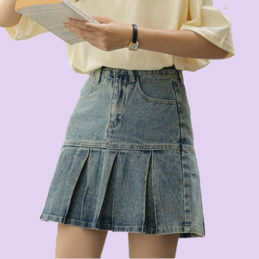 American Girl Style Denim Pleated Skirt