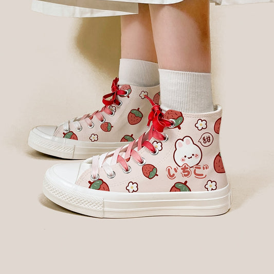 Cute Girls Cartoon Rabbit High Top Canvas Shoes