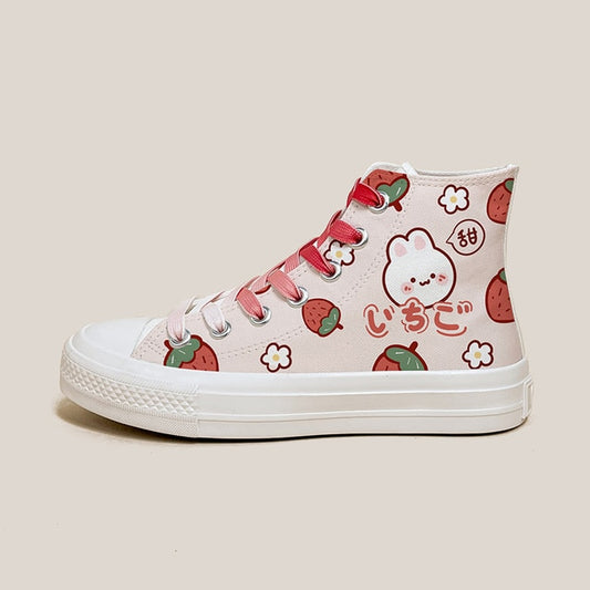 Cute Girls Cartoon Rabbit High Top Canvas Shoes