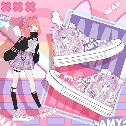 Game Girl Print High Cut Canvas Sneaker