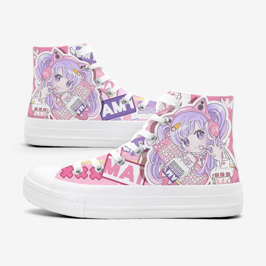 Game Girl Print High Cut Canvas Sneaker