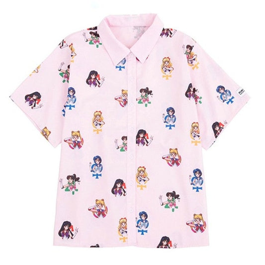 Kawaii Sailor Moon Print Button-Up T-Shirt