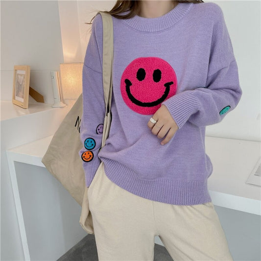 Kawaii Purple Smile Sweater