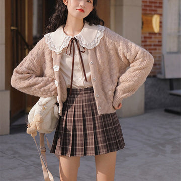 Y2K Preppy Style High Waist Pleated Plaid Skirt