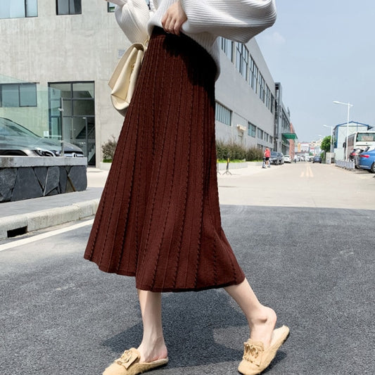 Japanese Casual Plaid Pleated Flowy Midi Skirt