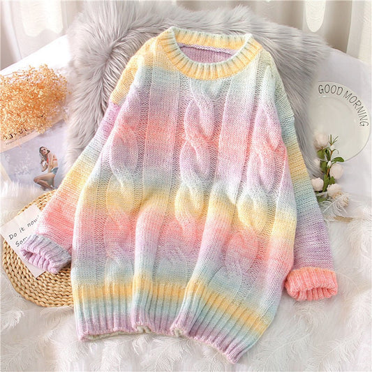 Casual Colorful Rainbow Loose Sweatshirt