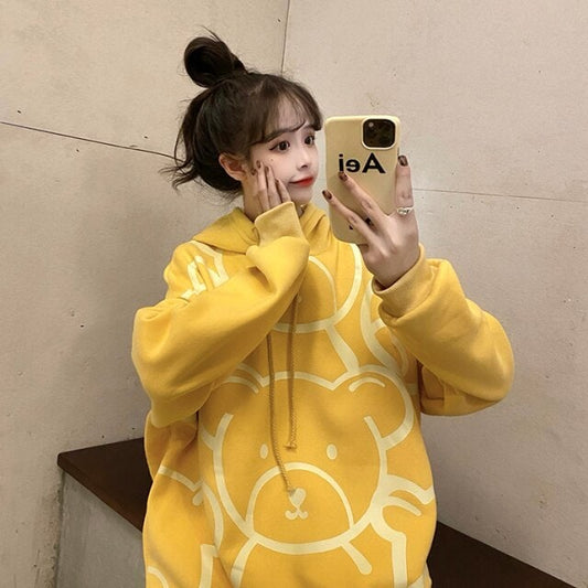 Kawaii Cartoon Bear Print Hoodie