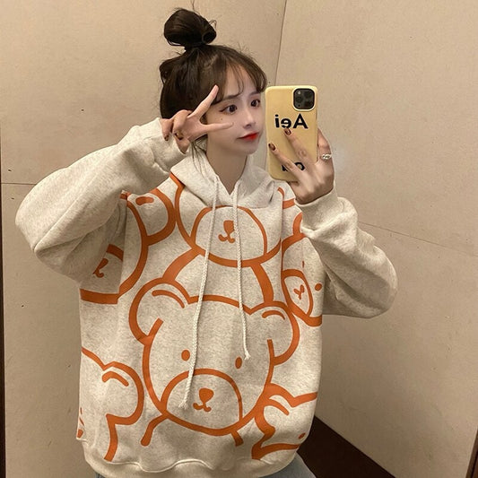 Kawaii Cartoon Bear Print Hoodie