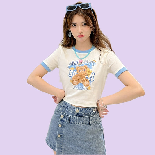 BF Style Cute Bear Print Skinny T-Shirt