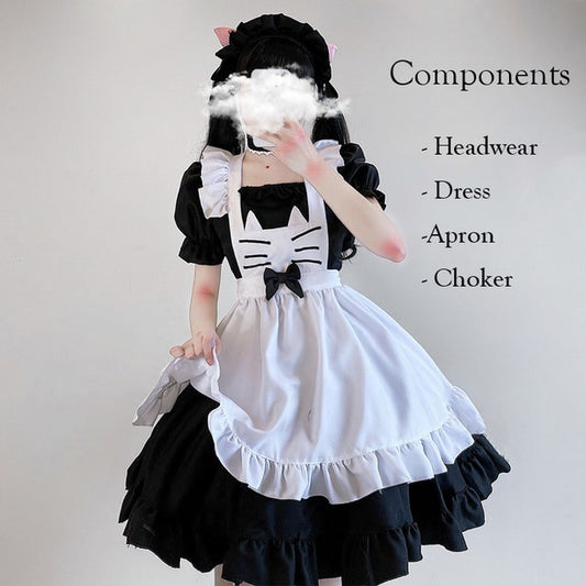 Kawaii Kitty Bow Lolita Maid Dress Set