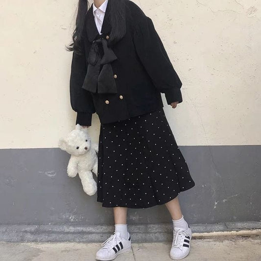 Harajuku Front Bowknot Corduroy Coats