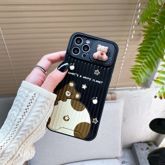 Cartoon Bear Camera Lens Protect iPhone Case.
