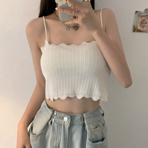 White asymmetrical camisole top - chic Korean style outfit A23 main image 0