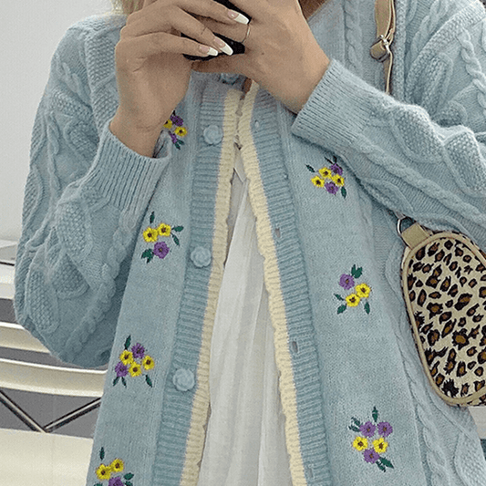 Kawaii Sweet Floral Contrast Color Cardigans