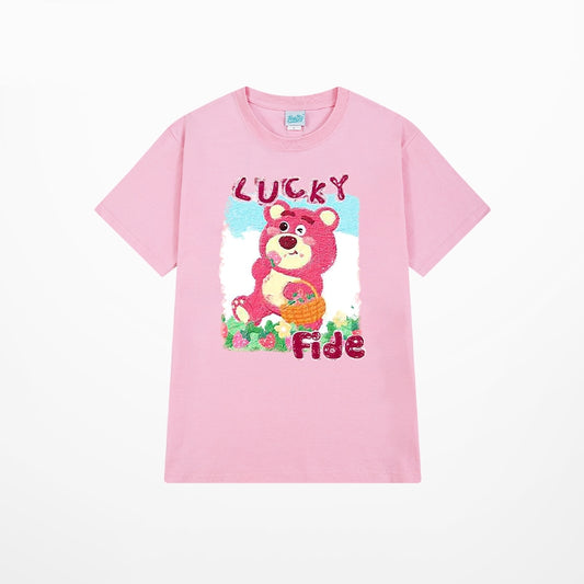 SoftGril Style Pink Cartoon Bear Oversized T-Shirt