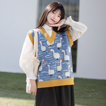 Kawaii Cartoon Sleeveless V-neck Sweater