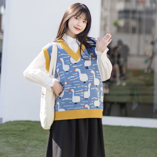 Kawaii Cartoon Sleeveless V-neck Sweater