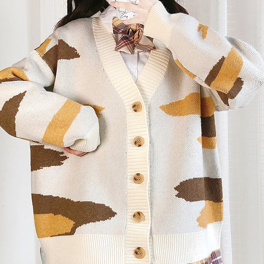 Cat pattern V-neck Long Sleeves Cardigan