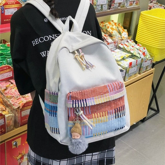 Kawaii Rainbow Plaid Backpack