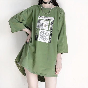 Graphics Print Round Collar Loose T-shirt