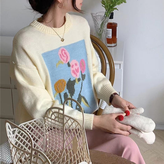 Korean Style Floral Knitted Sweater