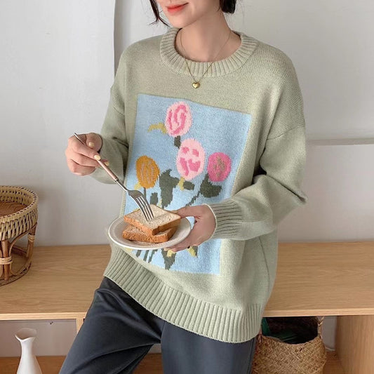 Korean Style Floral Knitted Sweater