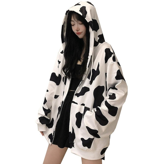 Kawaii Fashion Milk Cow Printed Hoodies