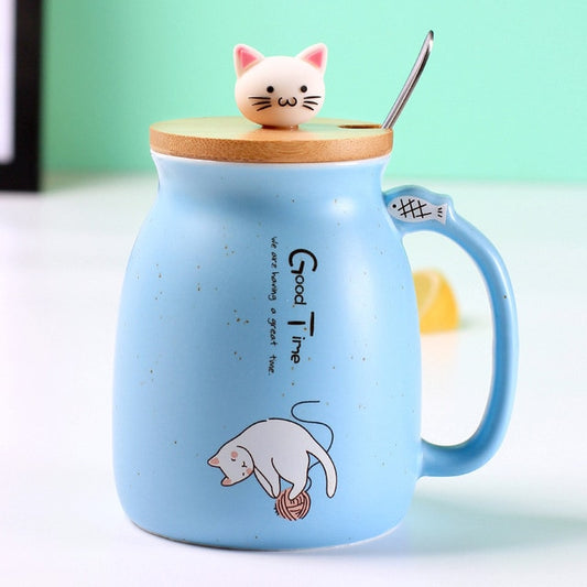Kawaii Cat Heat-resistant with Cover & Spoon Mug