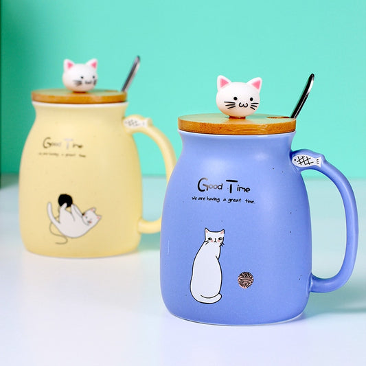 Kawaii Cat Heat-resistant with Cover & Spoon Mug