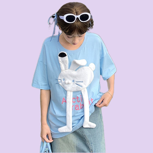 Cute 3D cartoon rabbit loose T-shirt