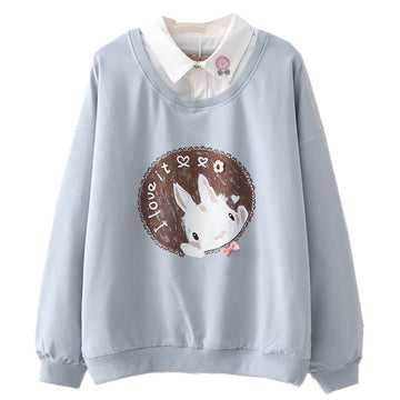 Rabbit I Love It Print Fake Two-piece T-shirt